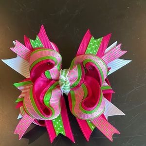 Custom made Hair Bow-hot pink with green and white accents-must have!